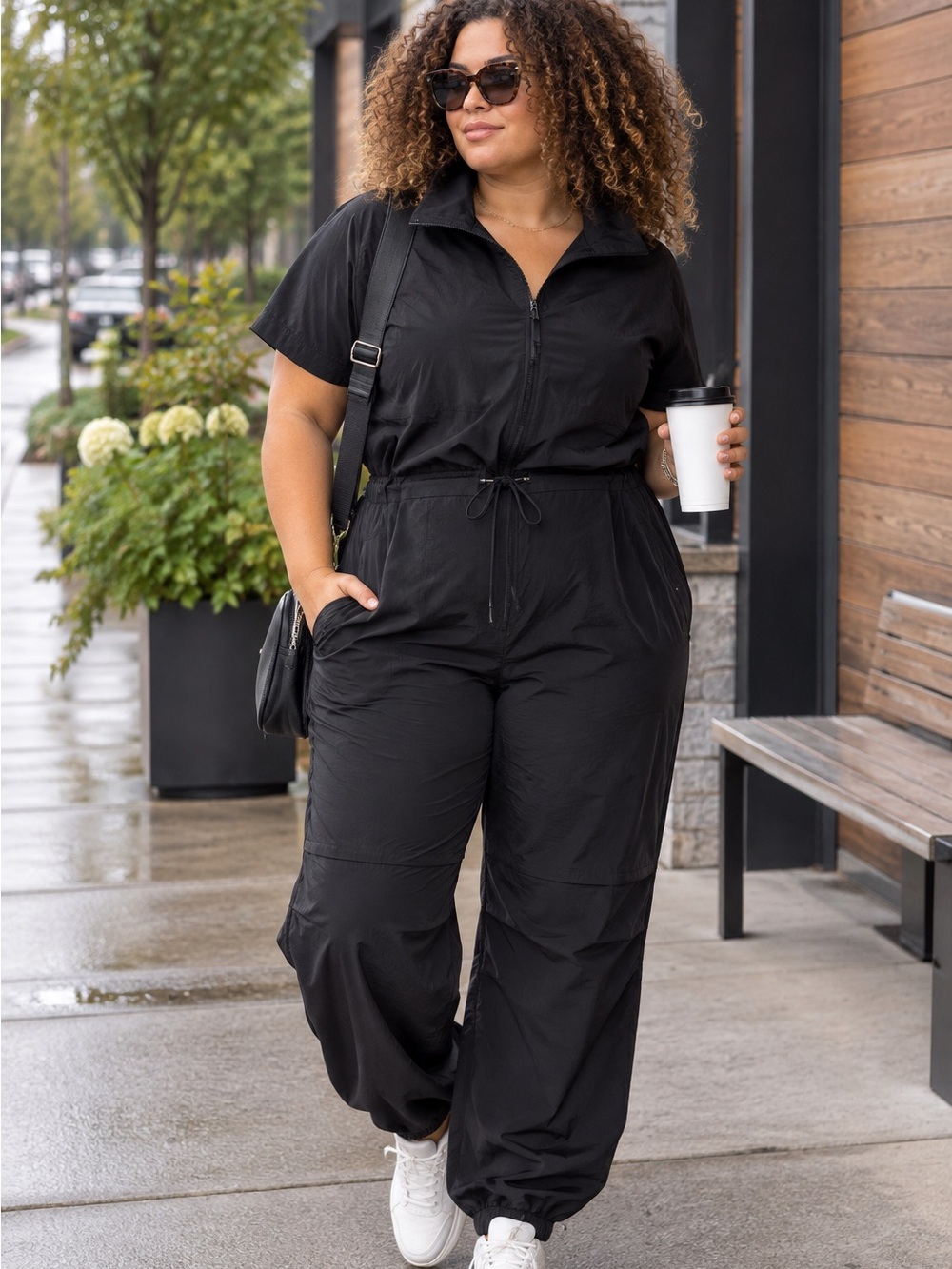 NWT Fabletics Woven Flight Suit Water Resistant Utility High Collar Jumpsuit